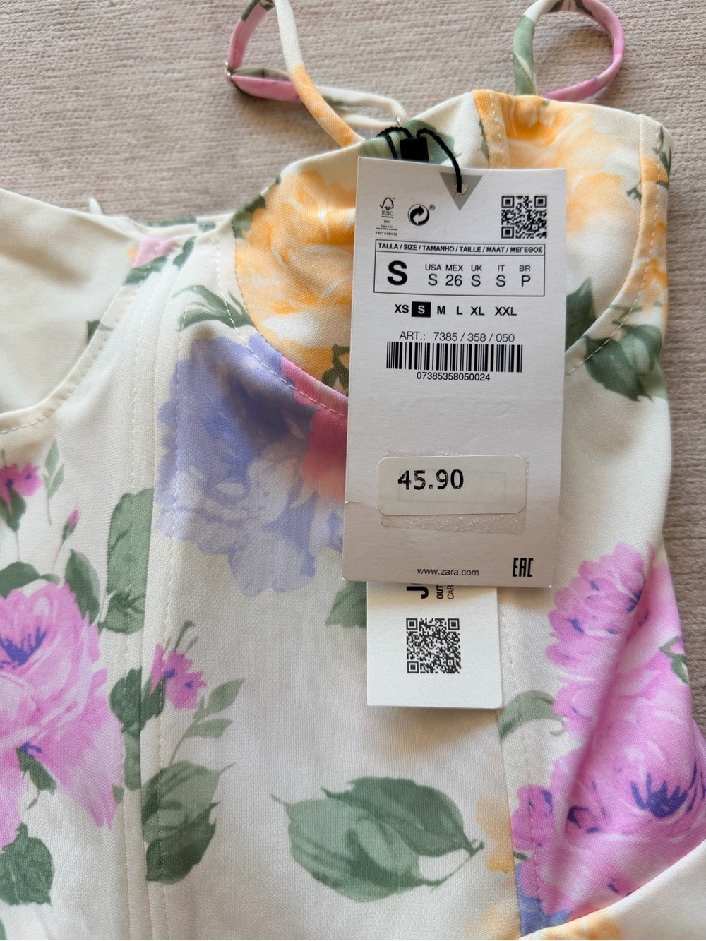 Zara Cream Floral Mini Corset Dress Small - Picture 5 of 7